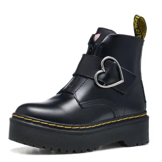 Dr. Martens Black Yellow Platform Boot Heart-Shaped Buckle Ankle Boots