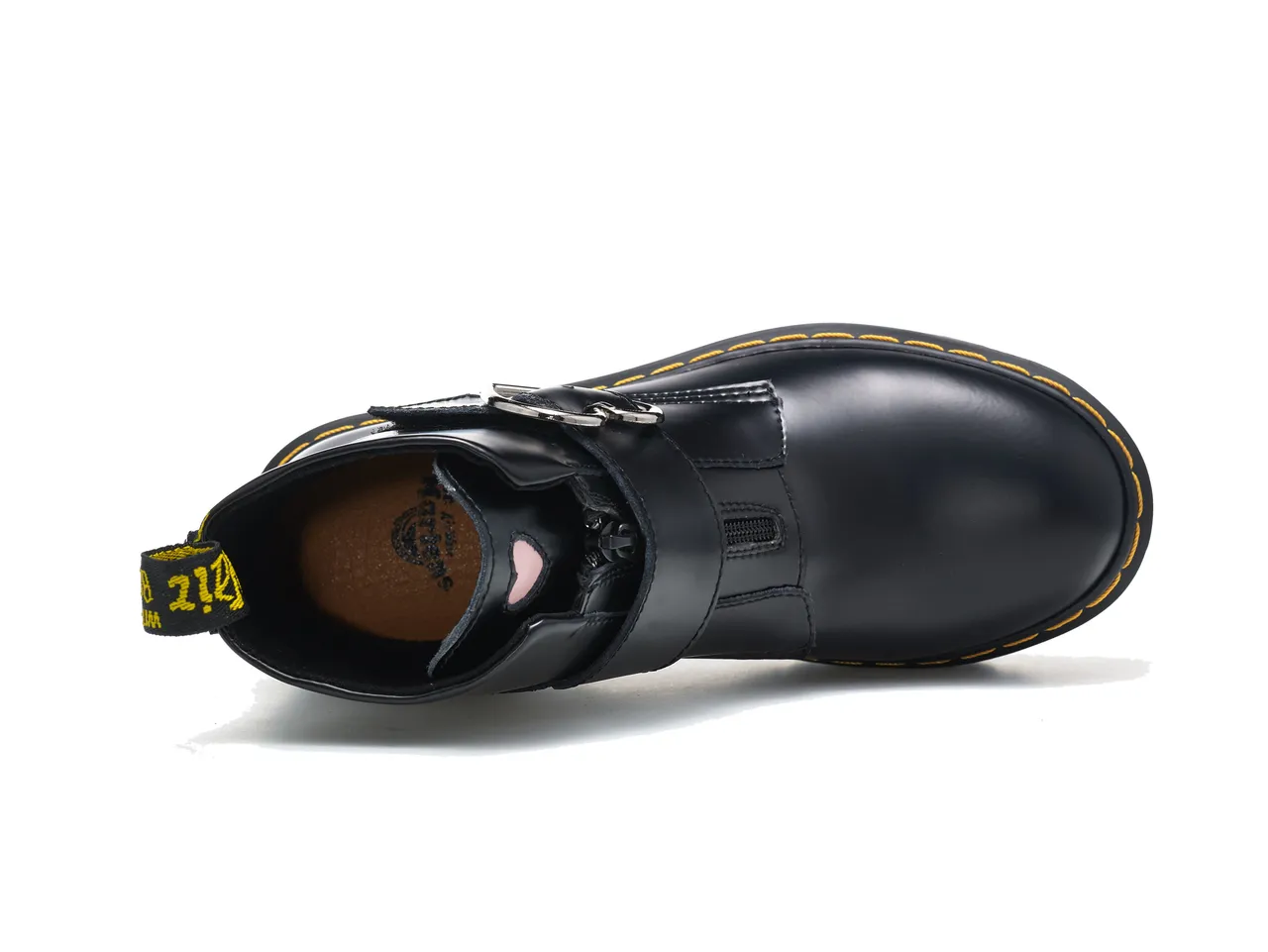 Dr. Martens Botas de plataforma preta e amarela com fivela em forma de coração para tornozelo 2