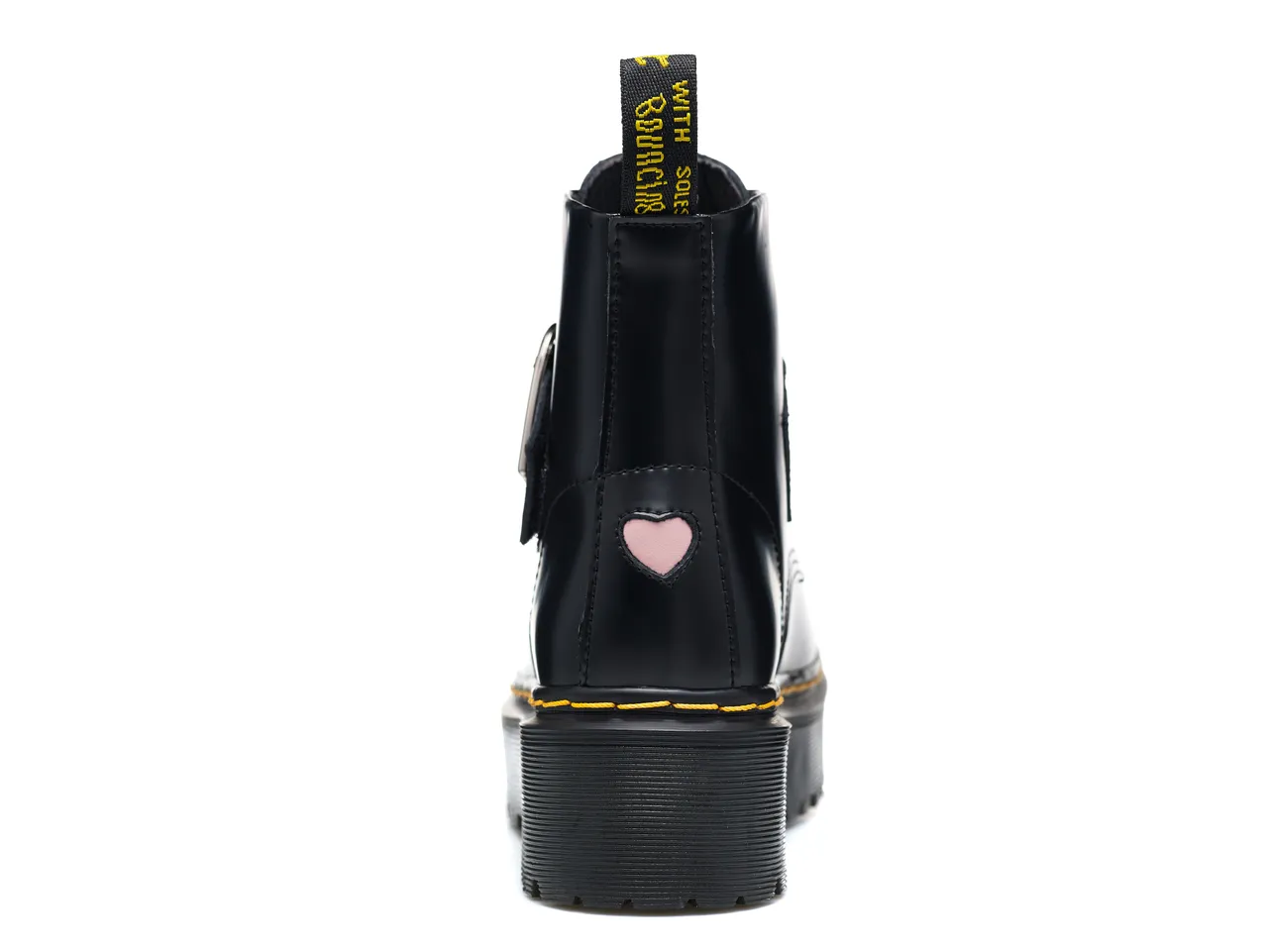 Dr. Martens Botas de plataforma preta e amarela com fivela em forma de coração para tornozelo 5