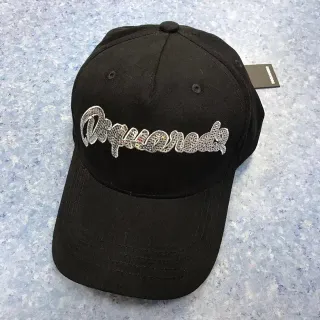 Dsquared2 Logo Cap Black Silver Six-Panel Structured Sequin-Embroidered Baseball Cap