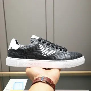 Emporio Armani Black White Textured Leather Upper Contrast Midsole Lifestyle Sneakers