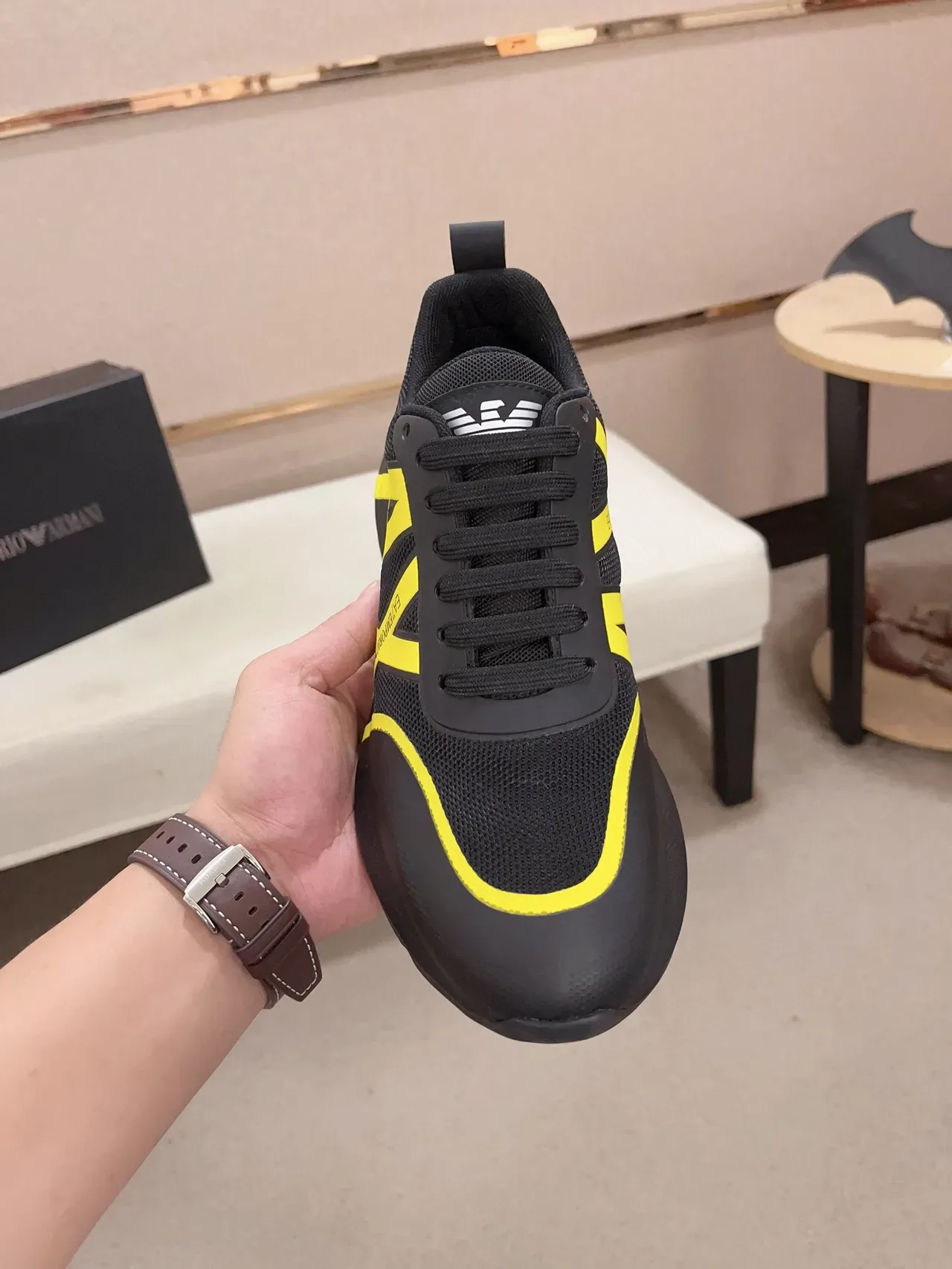 Emporio Armani Black Yellow Mesh And Synthetic Upper Bold Graphic Logo Sneakers 2