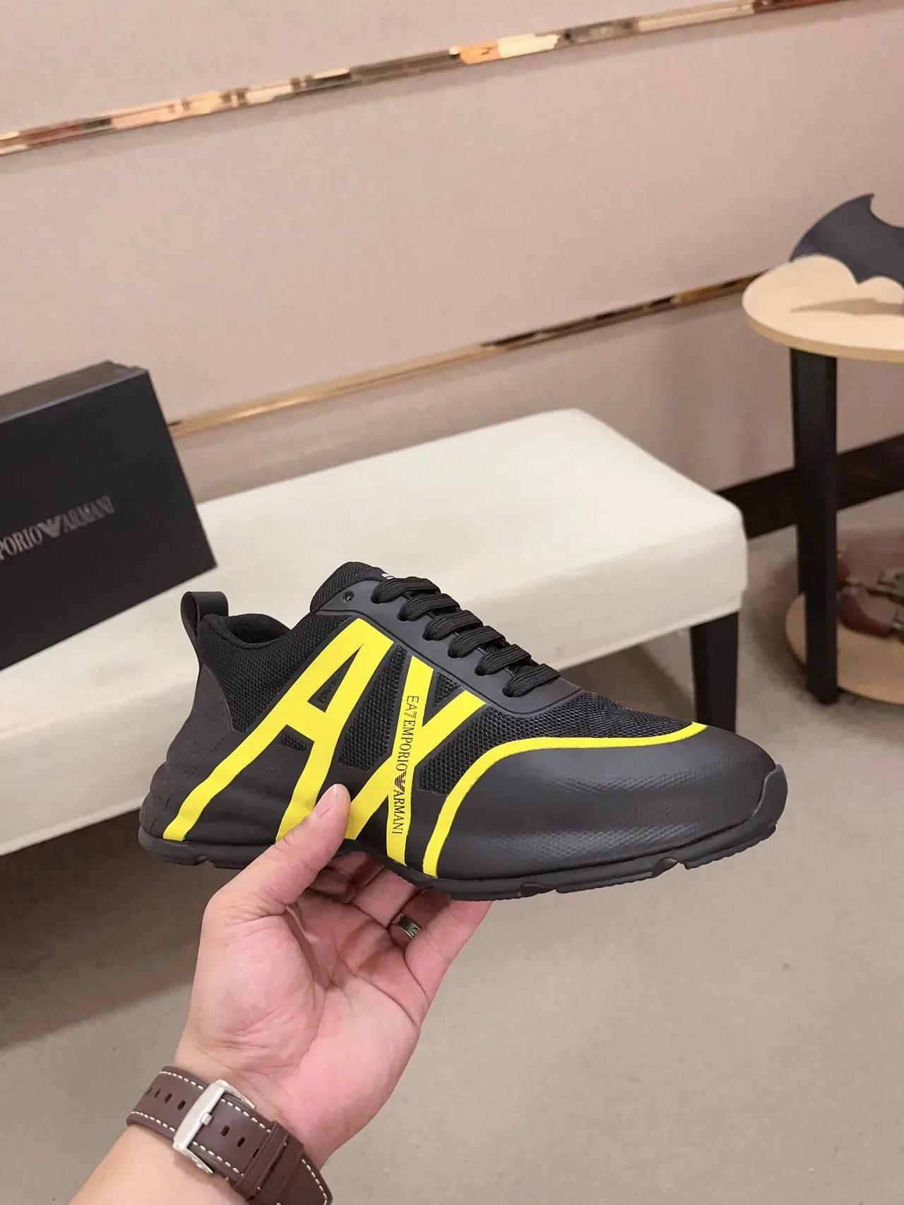 Emporio Armani Black Yellow Mesh And Synthetic Upper Bold Graphic Logo Sneakers 4