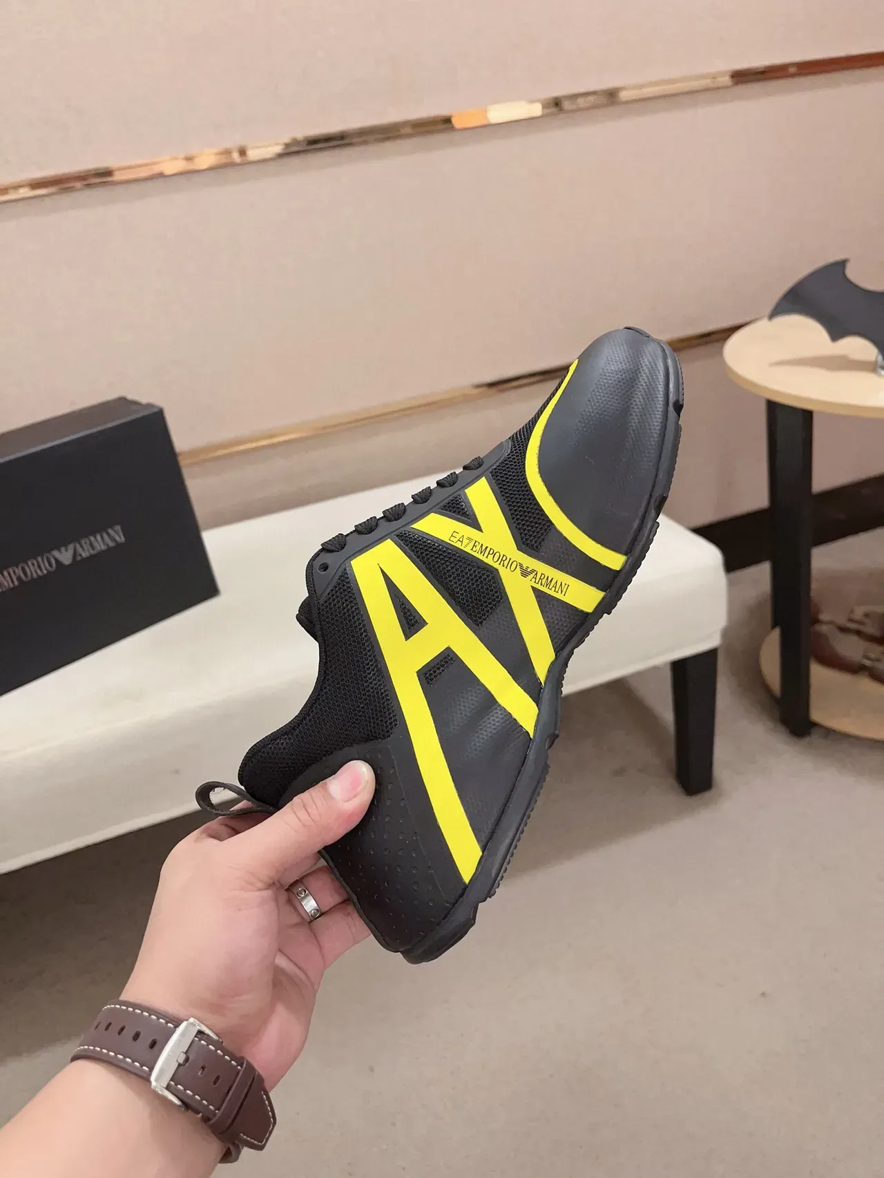 Emporio Armani Black Yellow Mesh And Synthetic Upper Bold Graphic Logo Sneakers 5