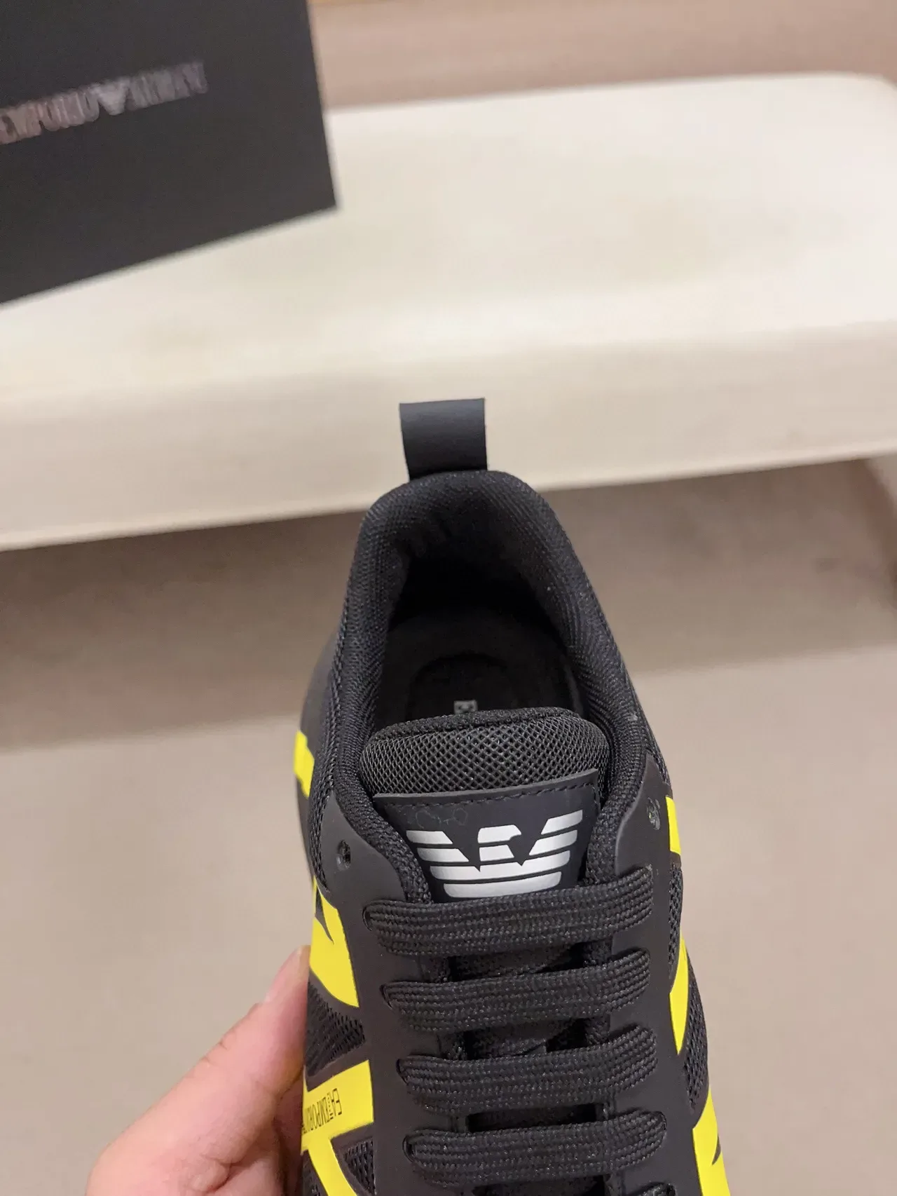Emporio Armani Black Yellow Mesh And Synthetic Upper Bold Graphic Logo Sneakers 6