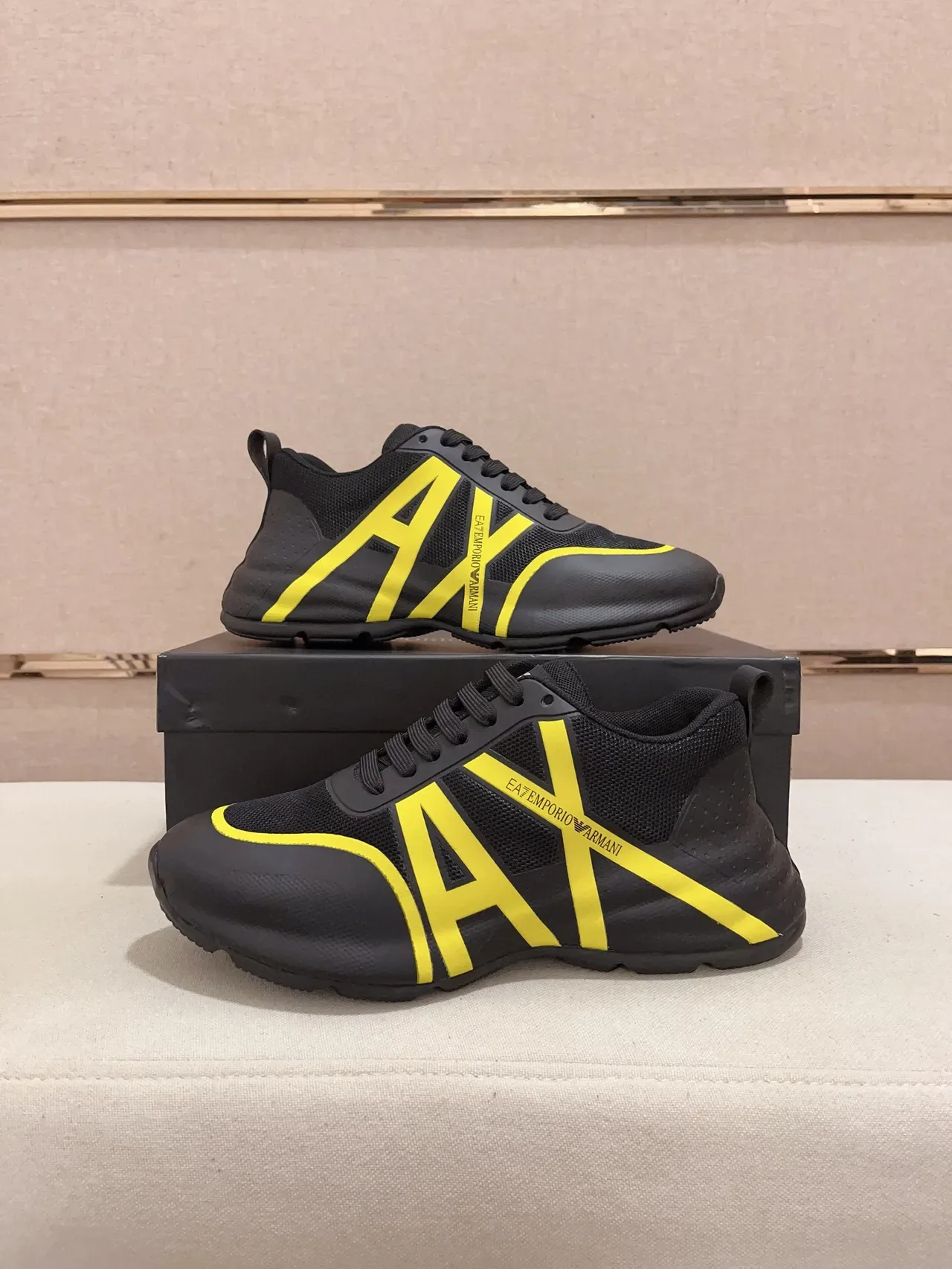 Emporio Armani Black Yellow Mesh And Synthetic Upper Bold Graphic Logo Sneakers 7
