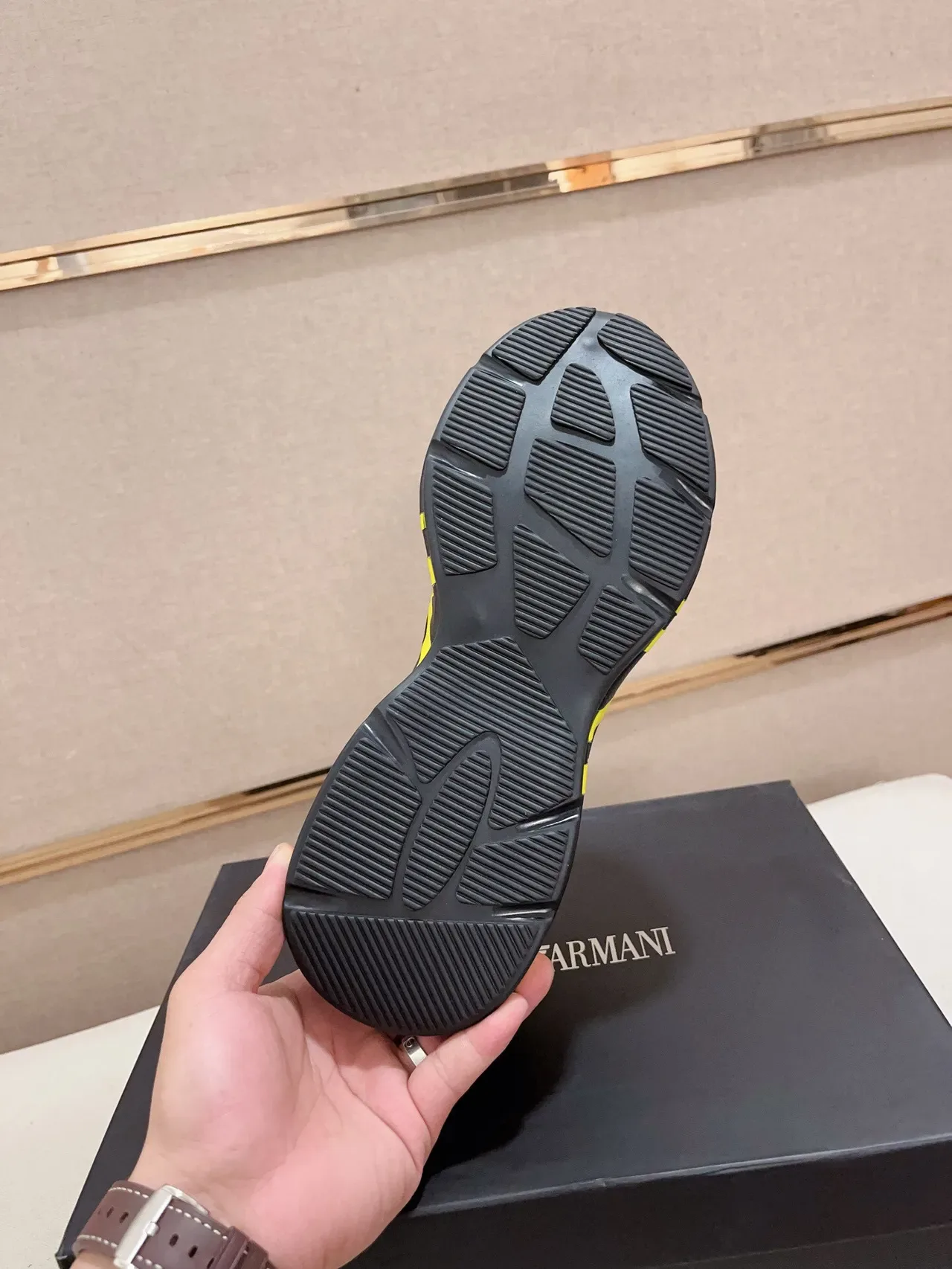 Emporio Armani Black Yellow Mesh And Synthetic Upper Bold Graphic Logo Sneakers 9