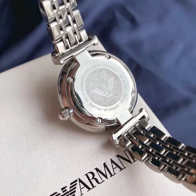 Emporio Armani ساعة كلاسيكية فضية أبيضة الفولاذ المقاوم للصدأ بافيه كريستال القرص كوارتز 3
