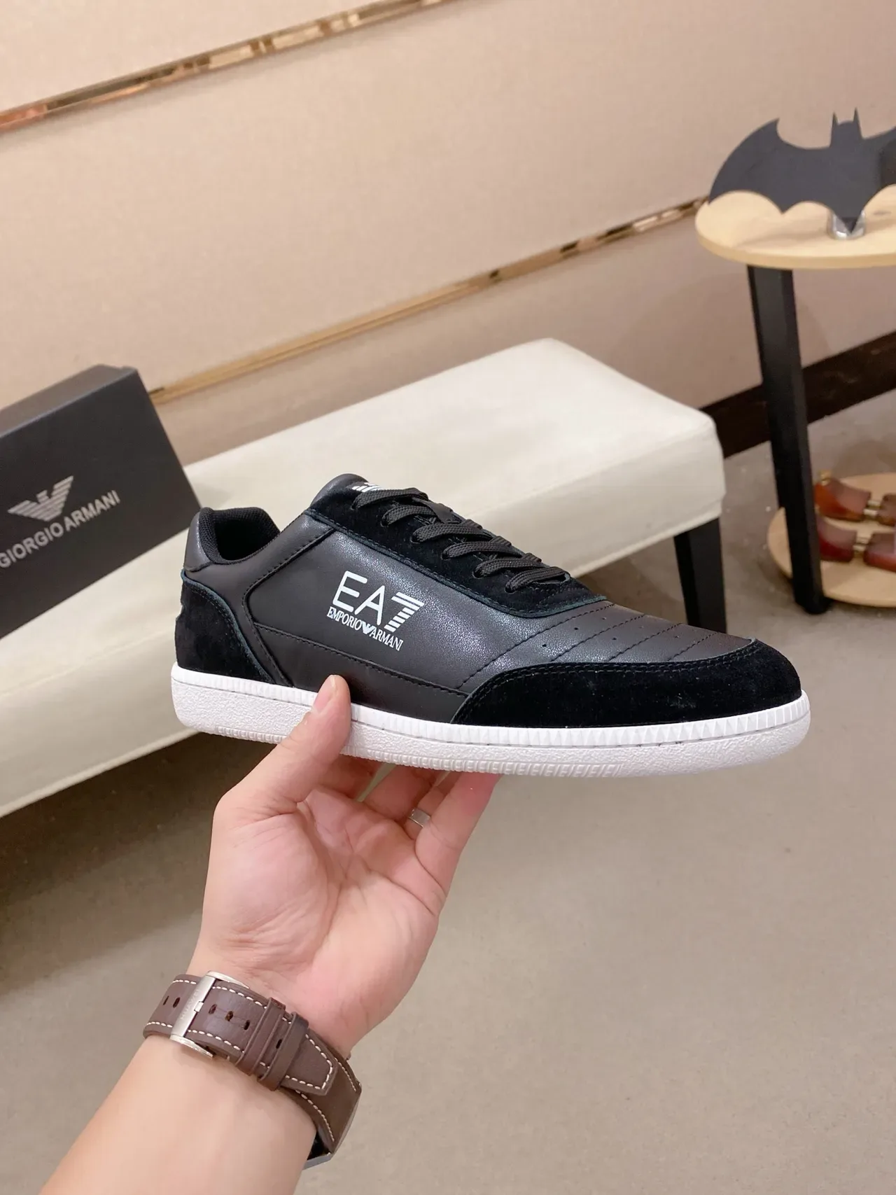 Emporio Armani EA7 Black Suede-Leather Panelled Lifestyle Sneakers 5