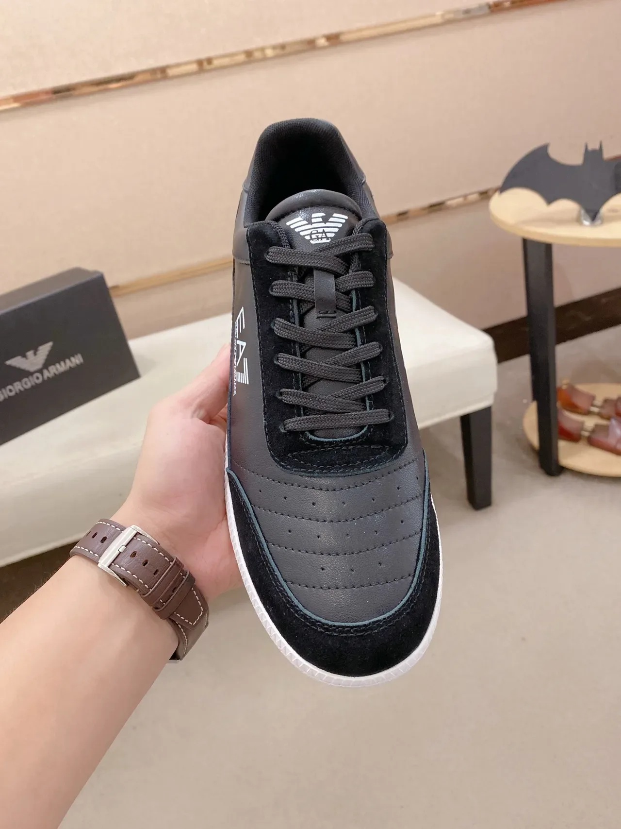 Emporio Armani EA7 Black Suede-Leather Panelled Lifestyle Sneakers 6
