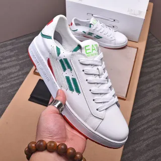 Emporio Armani EA7 White Green Red Leather Low-Top Sneakers