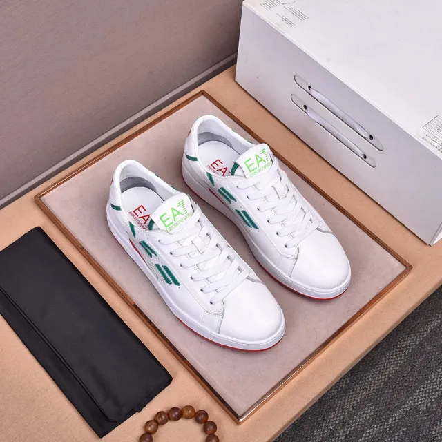 Emporio Armani EA7 White Green Red Leather Low-Top Sneakers 2