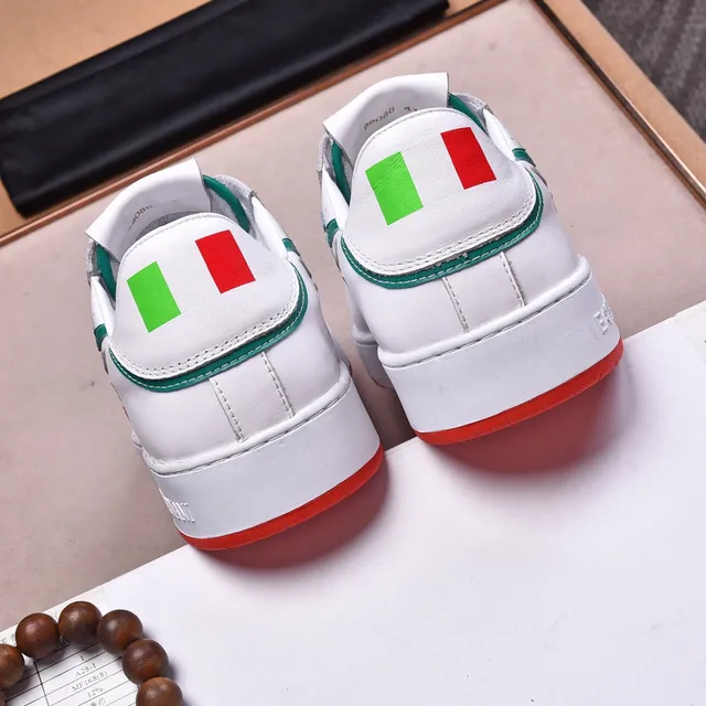 Emporio Armani EA7 White Green Red Leather Low-Top Sneakers 3