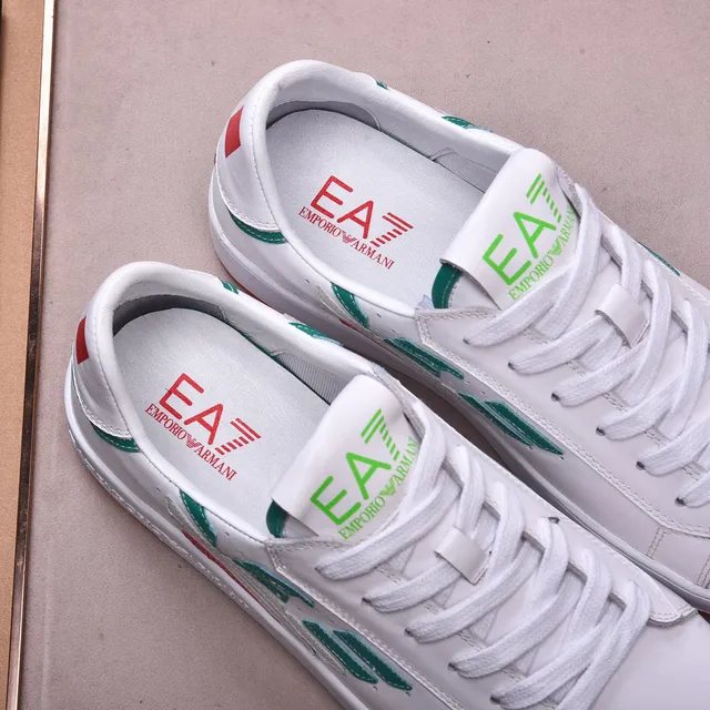 Emporio Armani EA7 White Green Red Leather Low-Top Sneakers 5