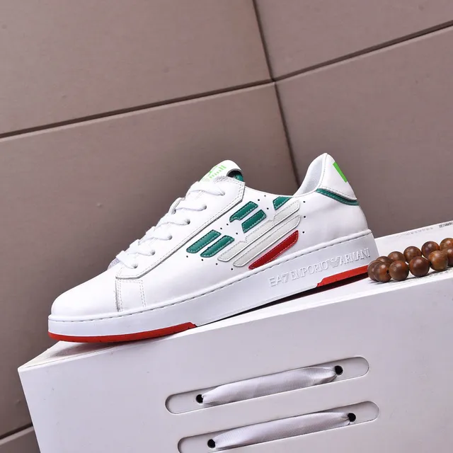 Emporio Armani EA7 White Green Red Leather Low-Top Sneakers 6