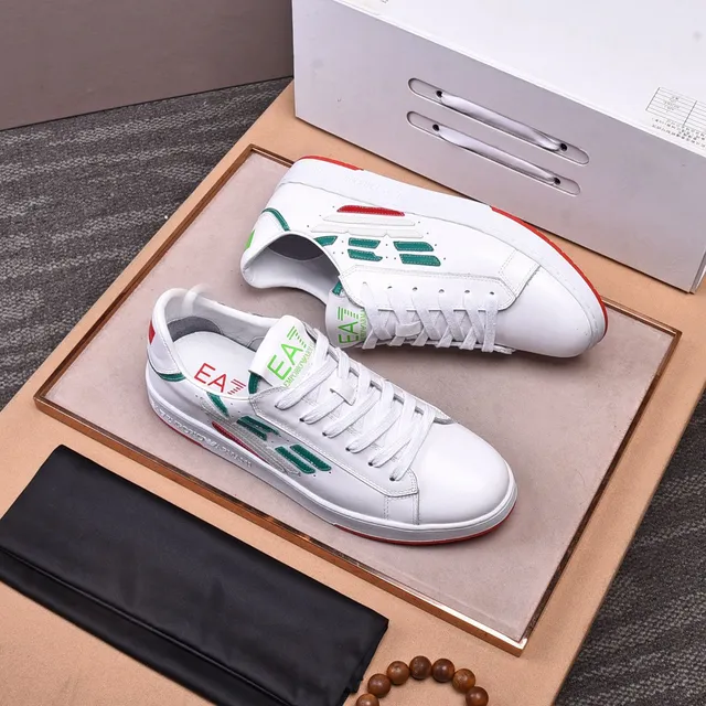 Emporio Armani EA7 White Green Red Leather Low-Top Sneakers 7