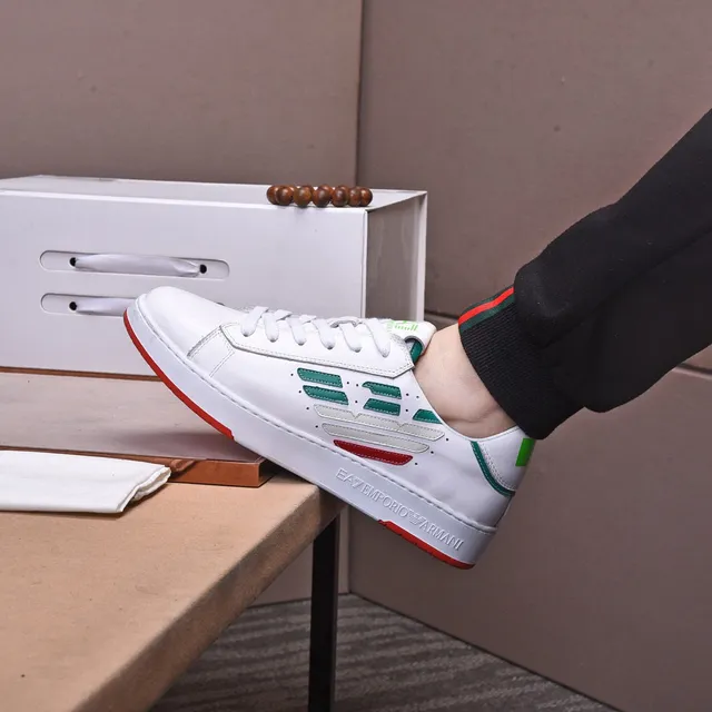 Emporio Armani EA7 White Green Red Leather Low-Top Sneakers 8