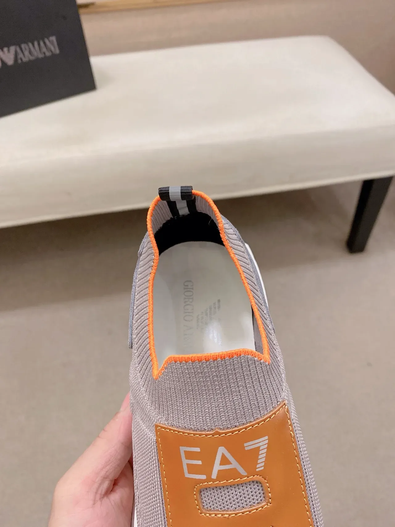 Emporio Armani Cinza Bege Tricô Superior Construção Slip-On Lifestyle Sneakers 3