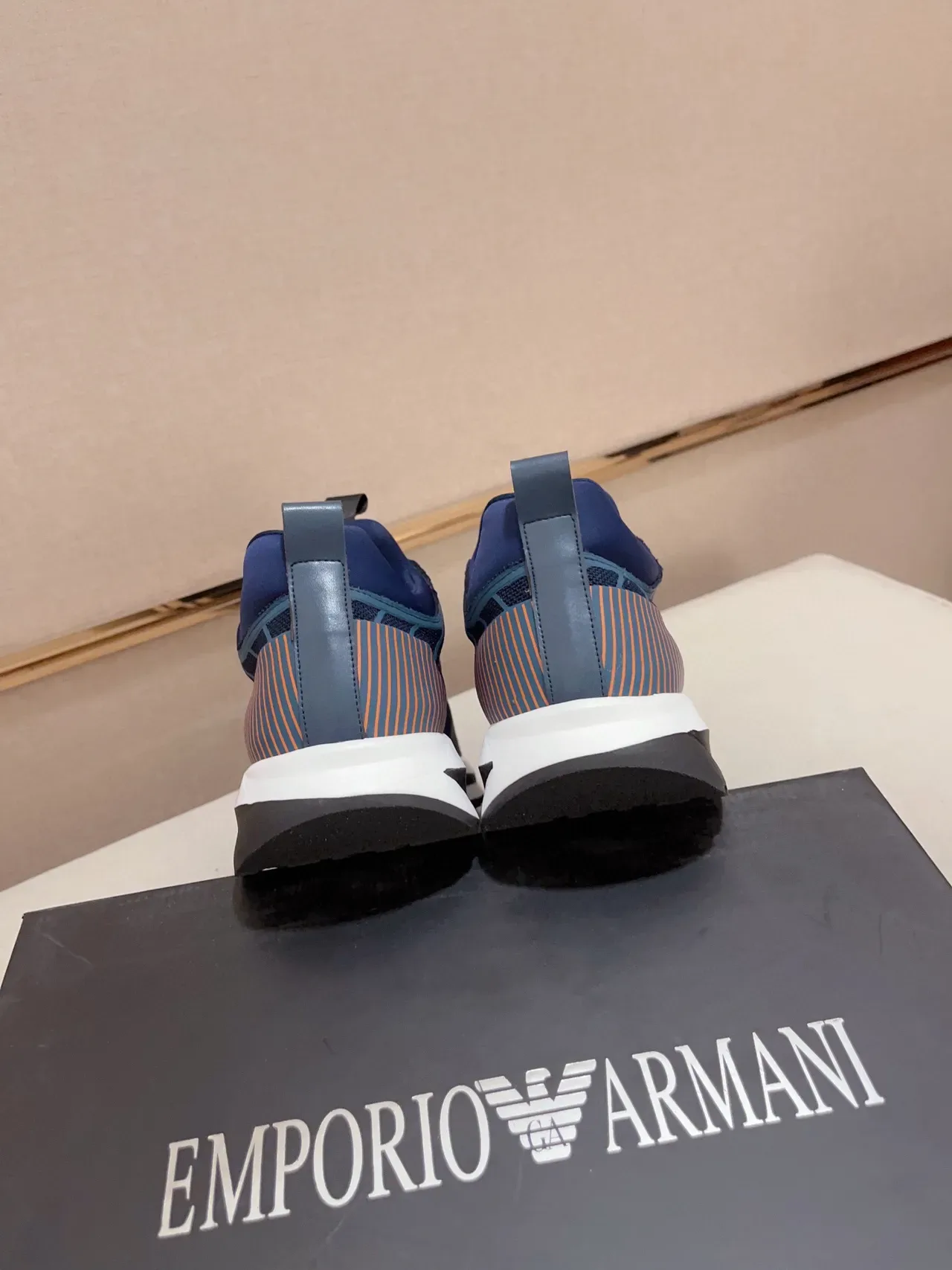 Emporio Armani Navy Blue and Orange Eagle Logo Lifestyle Sneakers 3