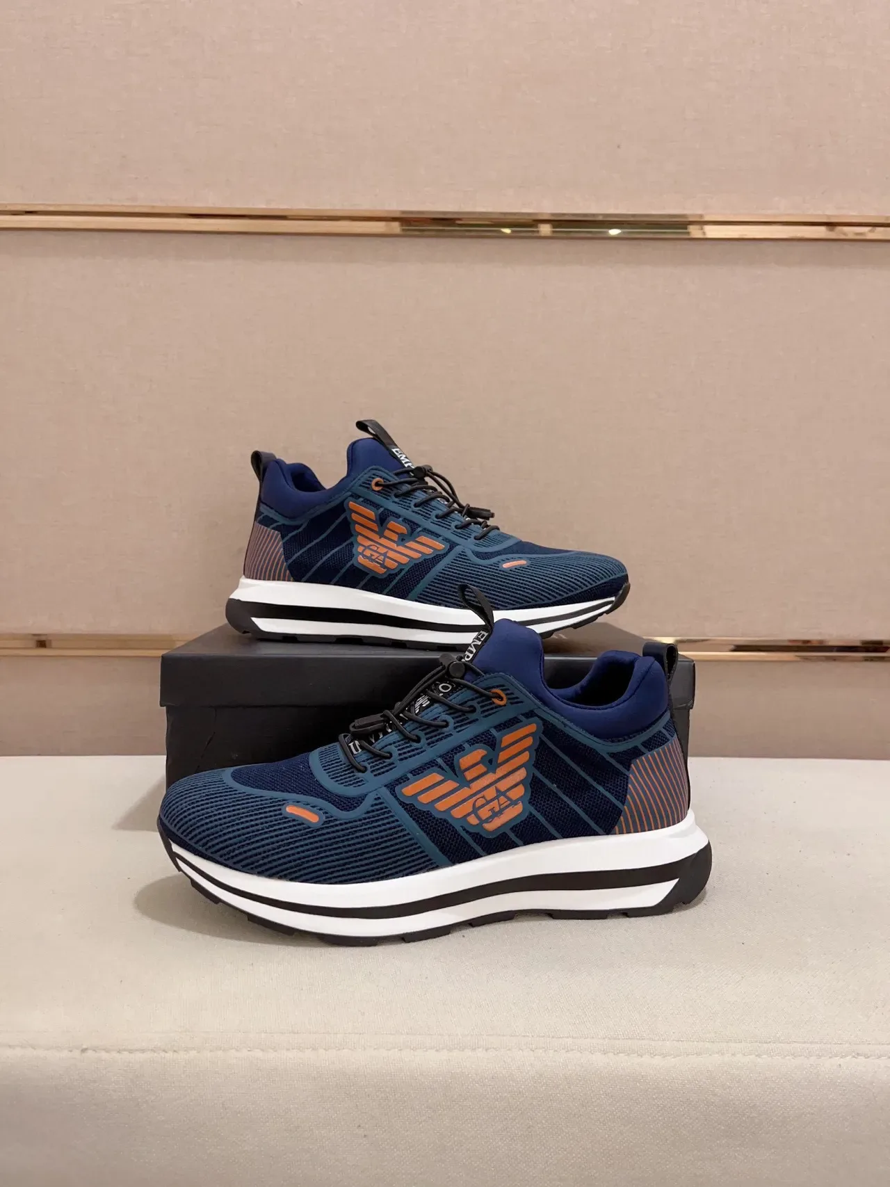 Emporio Armani Navy Blue and Orange Eagle Logo Lifestyle Sneakers 4