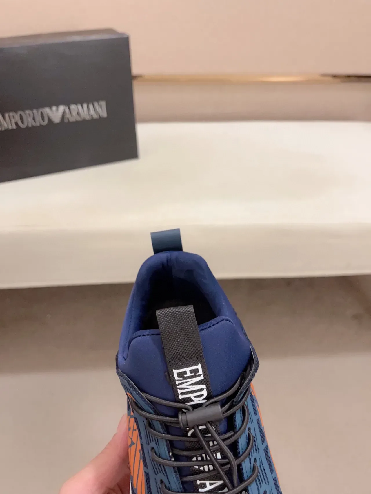 Emporio Armani Navy Blue and Orange Eagle Logo Lifestyle Sneakers 5