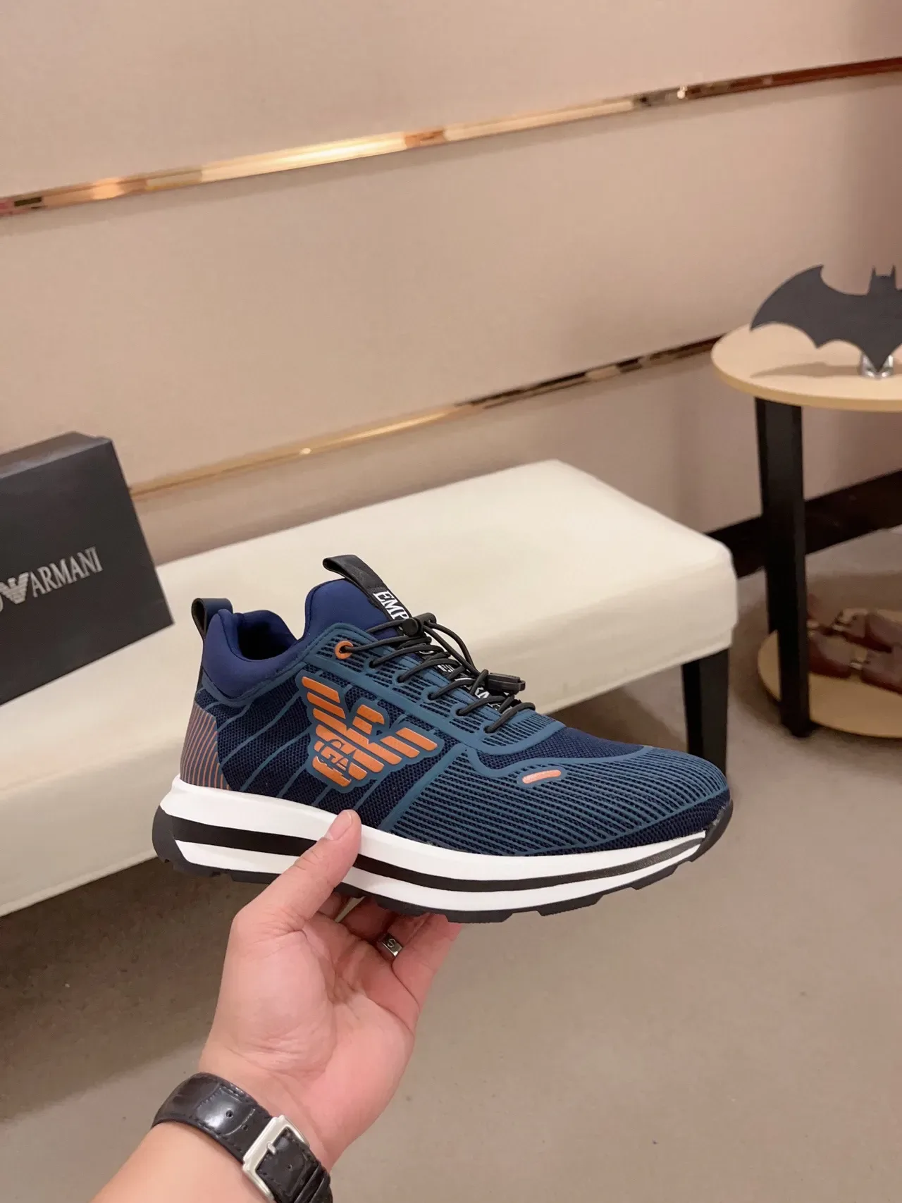 Emporio Armani Navy Blue and Orange Eagle Logo Lifestyle Sneakers 7