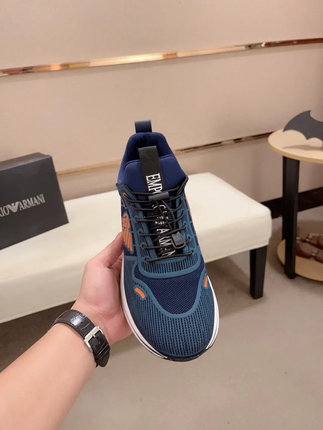 Emporio Armani Navy Blue and Orange Eagle Logo Lifestyle Sneakers 9