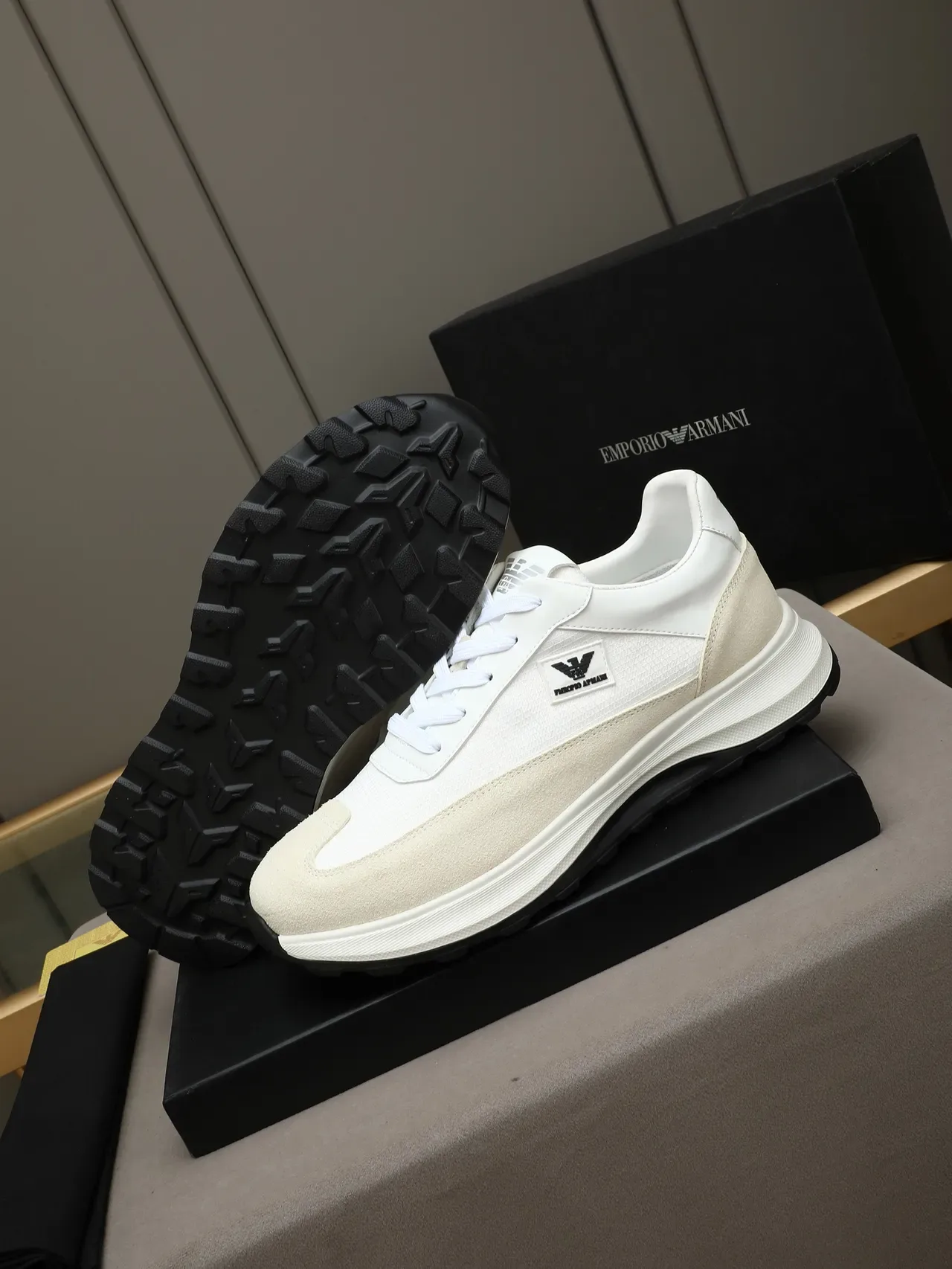 Emporio Armani Two-Tone White Beige Lifestyle Sneaker 5