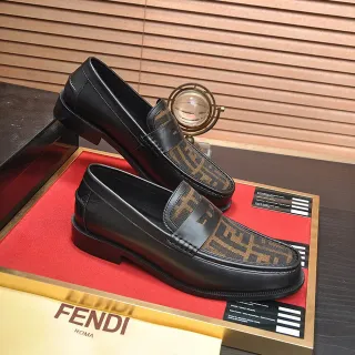 Fendi Black Brown Leather FF Monogram Strap Loafer