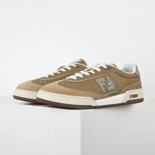 Fendi Brown Beige Perforated Suede Toebox Layered Upper Lifestyle Sneakers