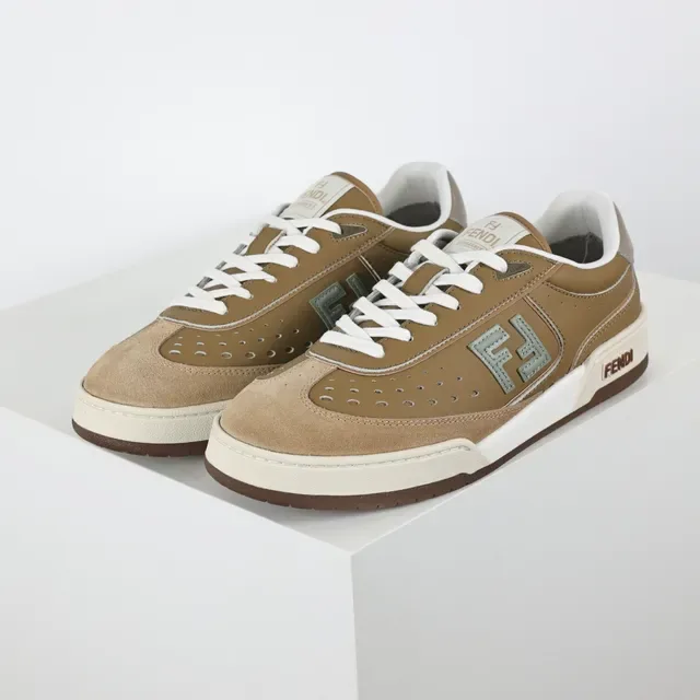 Fendi Marron Beige Perforé Daim Embout du Pied Stratifié Tige Sneakers Lifestyle 2