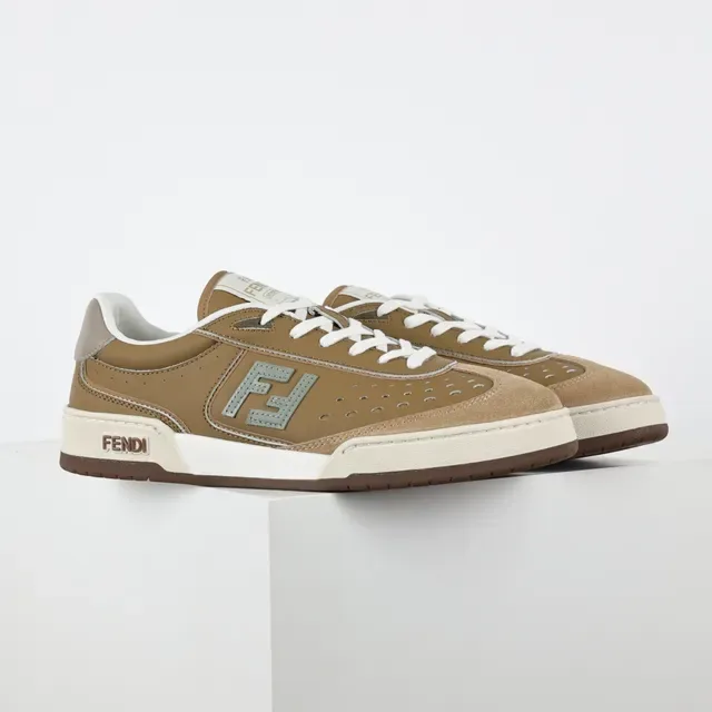 Fendi Marron Beige Perforé Daim Embout du Pied Stratifié Tige Sneakers Lifestyle 3
