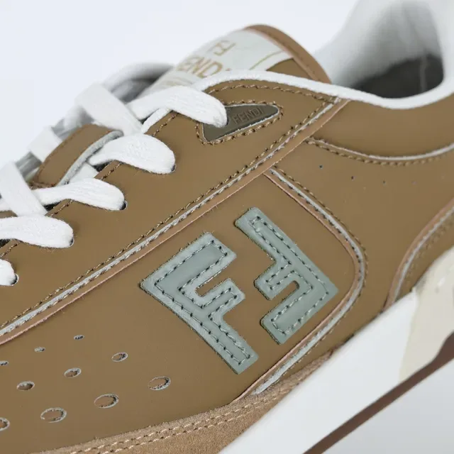 Fendi Marron Beige Perforé Daim Embout du Pied Stratifié Tige Sneakers Lifestyle 6