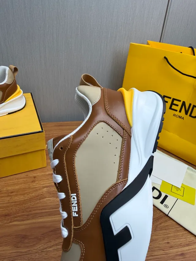 Fendi Brown Beige Sole Multi-Panel Leather Chunky Sneakers 10