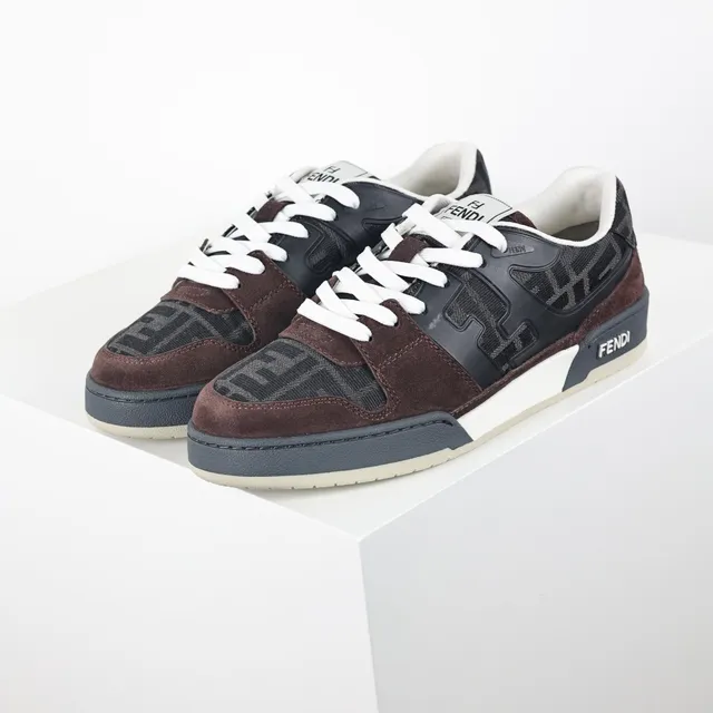 Fendi Marrom Preto Camurça Em Camadas E FF Jacquard Superior Contraste Cordões Brancos Tênis Lifestyle 2