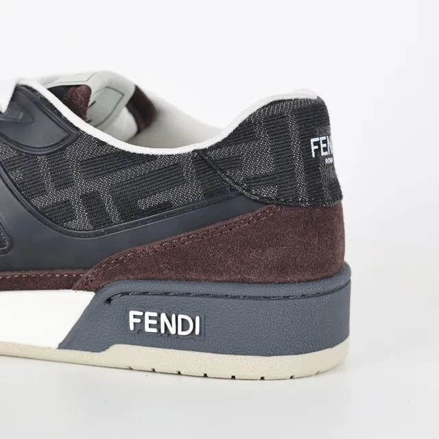Fendi Marrom Preto Camurça Em Camadas E FF Jacquard Superior Contraste Cordões Brancos Tênis Lifestyle 4