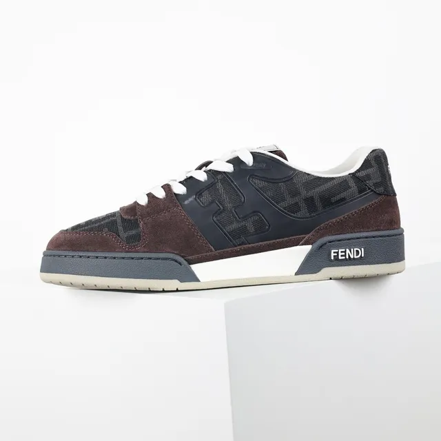 Fendi Marrom Preto Camurça Em Camadas E FF Jacquard Superior Contraste Cordões Brancos Tênis Lifestyle 9
