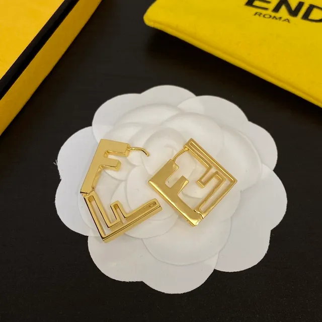 Fendi FF Logo Boucles d'Oreilles Créoles Géométriques Dorées 2