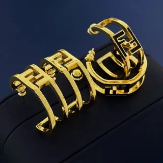 Fendi FF Logo Gold-Tone Multi-Bar Hoop Earrings