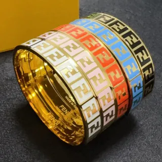 Fendi FF Logo Multicolor Enamel Wide Cuff Bracelet
