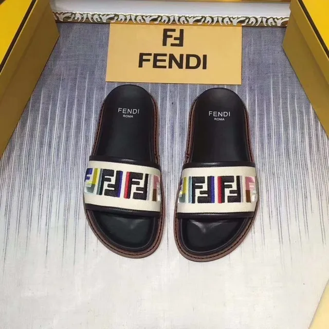 Fendi FF Logo Slide Multicolor Black Slippers 1