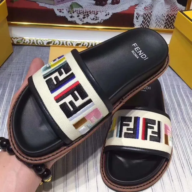 Fendi FF Logo Slide Multicolor Black Slippers 2