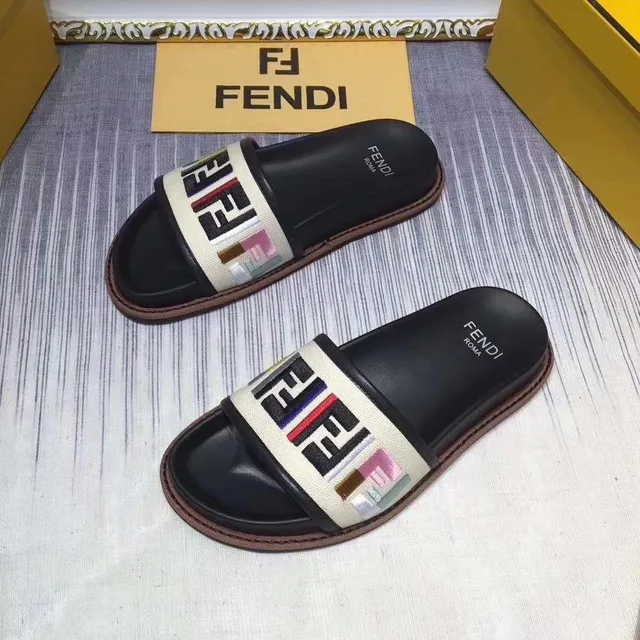 Fendi FF Logo Slide Multicolor Black Slippers 3
