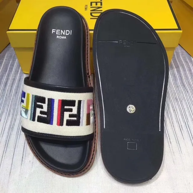 Fendi FF Logo Slide Multicolor Black Slippers 4