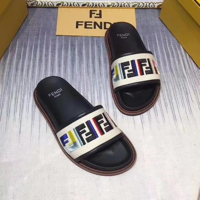 Fendi FF Logo Slide Multicolor Black Slippers 5