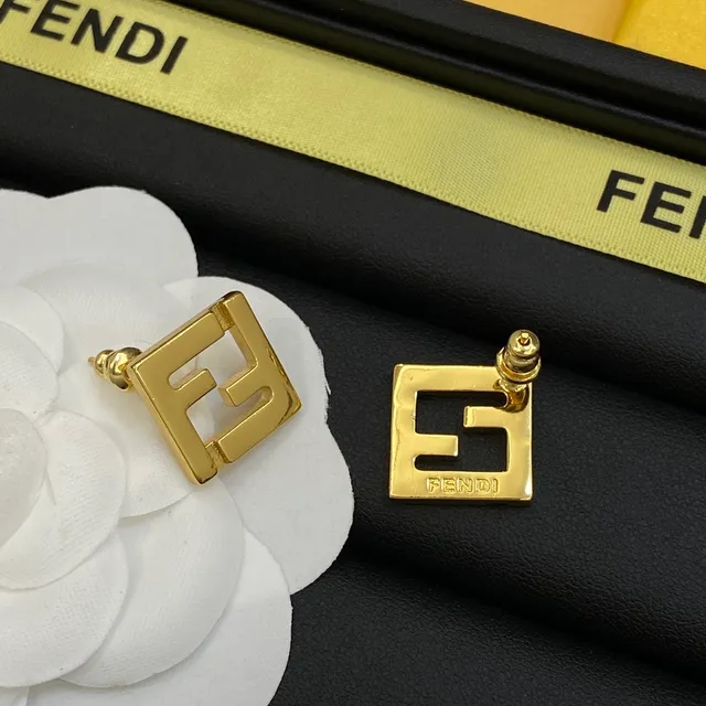 Fendi FF Logo brincos quadrados tom dourado 2