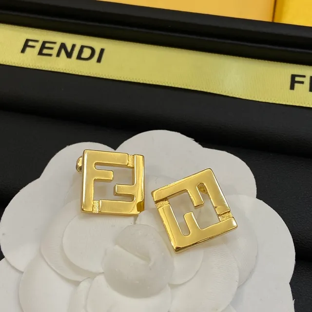 Fendi FF Logo brincos quadrados tom dourado 3
