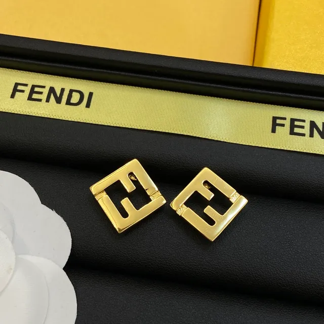 Fendi FF Logo brincos quadrados tom dourado 4