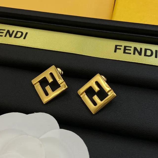 Fendi FF Logo brincos quadrados tom dourado 5