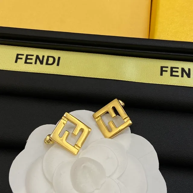 Fendi FF Logo brincos quadrados tom dourado 6